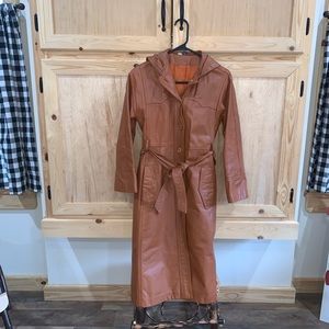 Leather experts VINTAGE brown hooded leather longline coat size 5